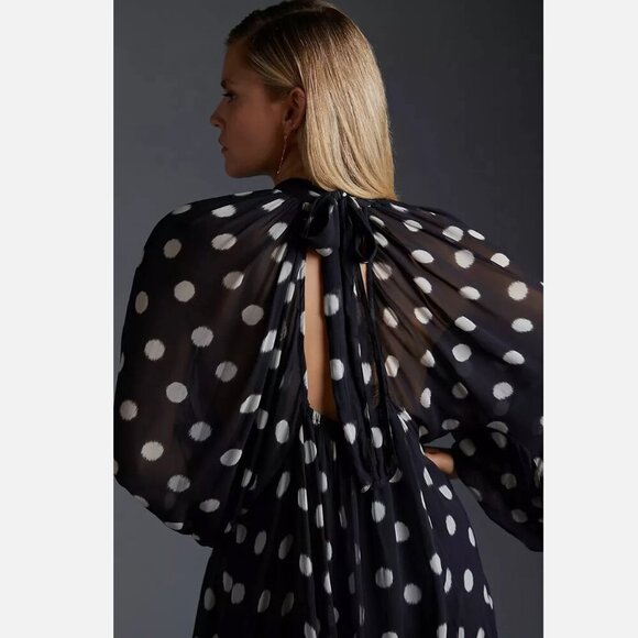 NWT Anthropologie Maeve Long-Sleeve Polka Dot Sheer Mini Dress, Size Medium - Picture 2 of 14